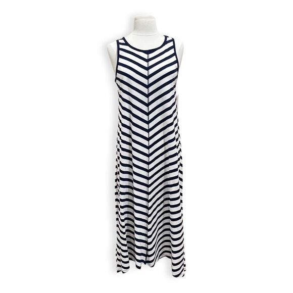 89th & Madison NWT Navy Blue Chevron Striped Maxi Tank Dress Size Medium - Picture 1 of 10